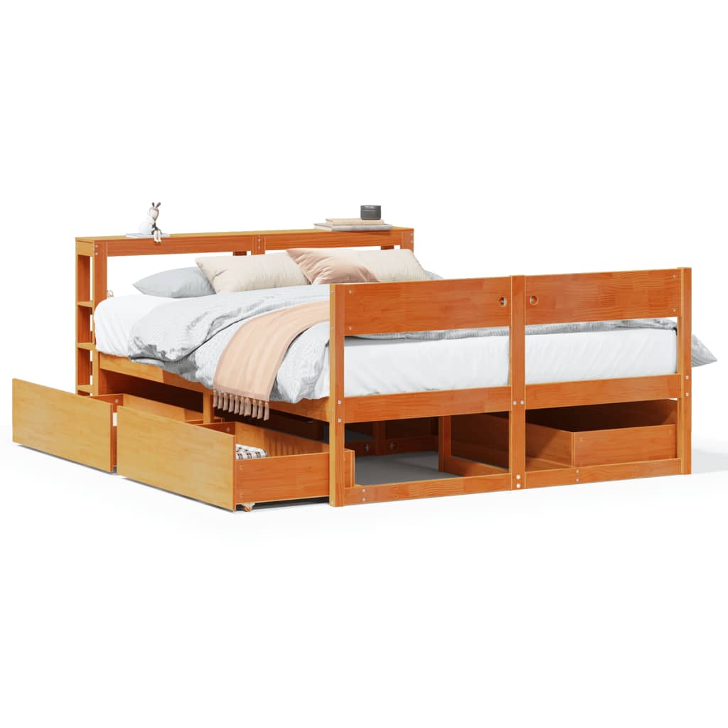 Bedframe Wax Brown 135x190cm Double Solid Wood Pine - Charlotte Dunes