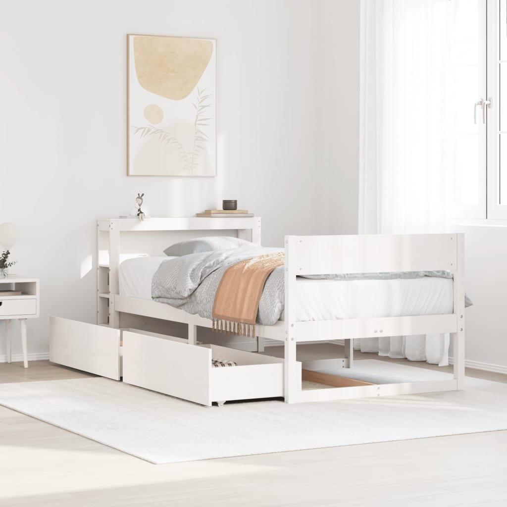 Bedframe White 75x190cm Small Single Solid Wood Pine - Casper Homes