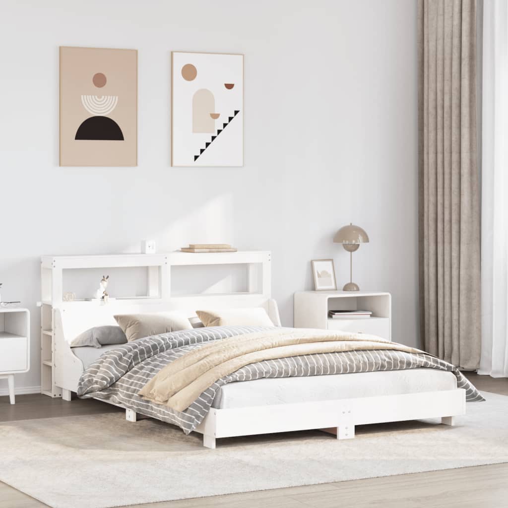 Bedframe White 140x200cm Solid Wood Pine - Design Hut