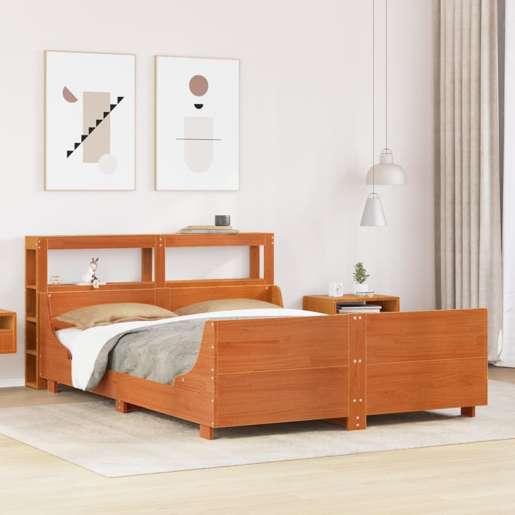 Bedframe Wax Brown 135x190cm Double Solid Wood Pine - Charlotte Dunes