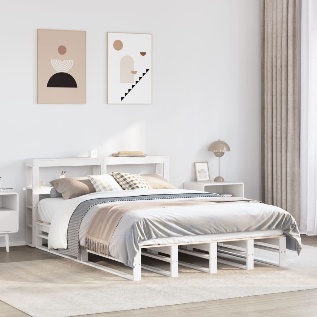 Bedframe White 140x200cm Solid Wood Pine - Discount Dealers