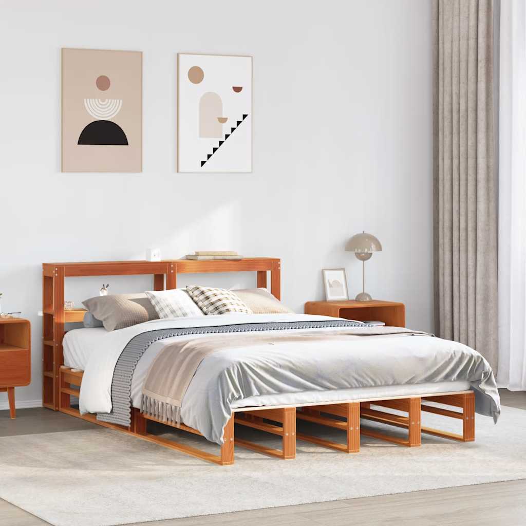 Bedframe Wax Brown 150x200cm King Size Solid Wood Pine - Decor Base