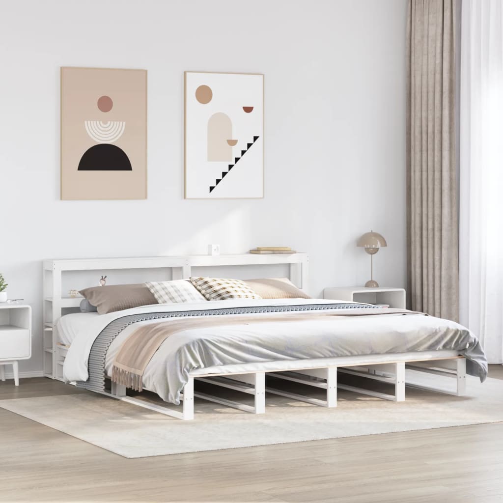 Bedframe White 200x200cm Solid Wood Pine - Merkel Designers