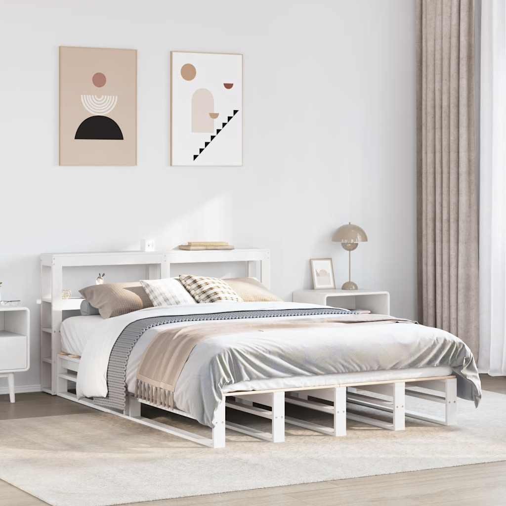 Bedframe White 140x190cm Solid Wood Pine - Discount Dealers