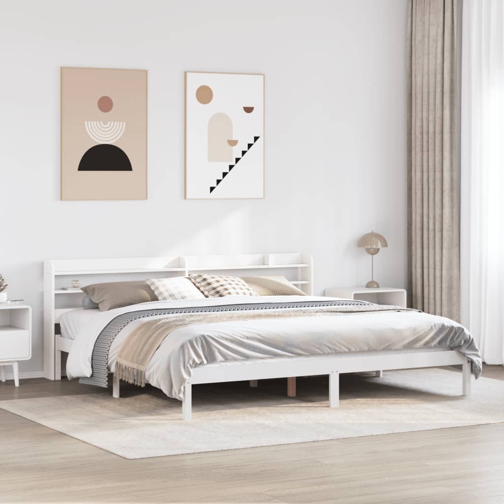 Bedframe White 200x200cm Solid Wood Pine - Design Hut