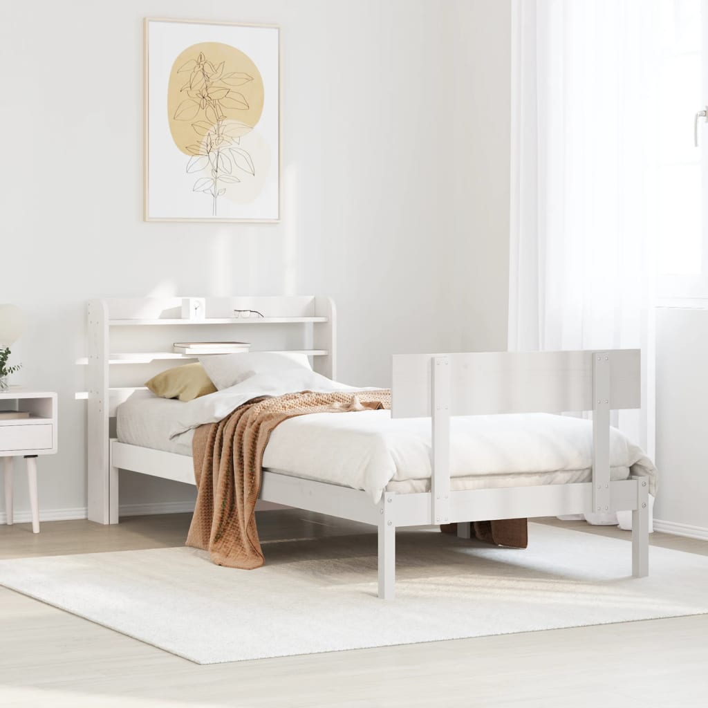 Bedframe White 75x190cm Small Single Solid Wood Pine - Discount Dealers