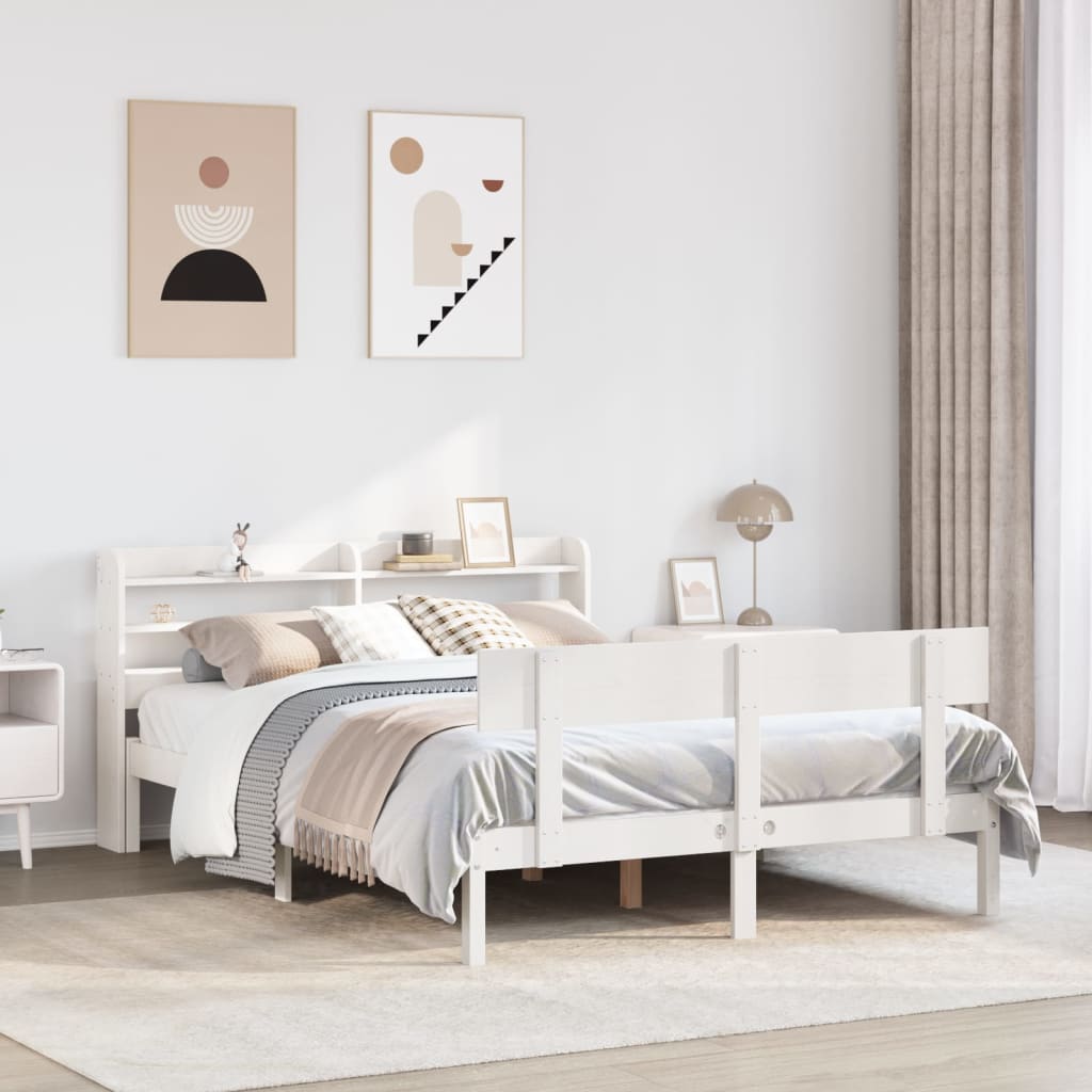 Bedframe White 160x200cm Solid Wood Pine - Design Hut