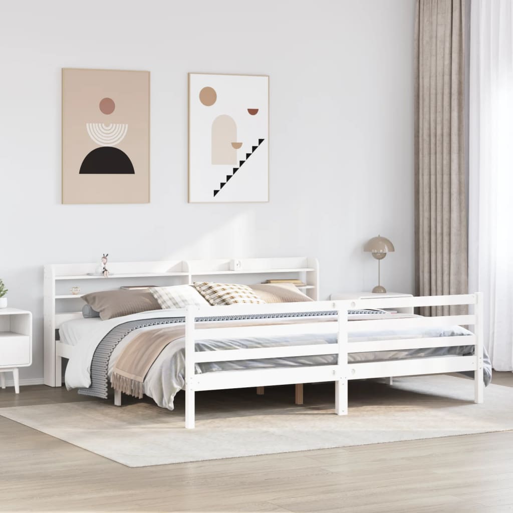 Bedframe with Headboard White 200x200cm - Discount Dealers