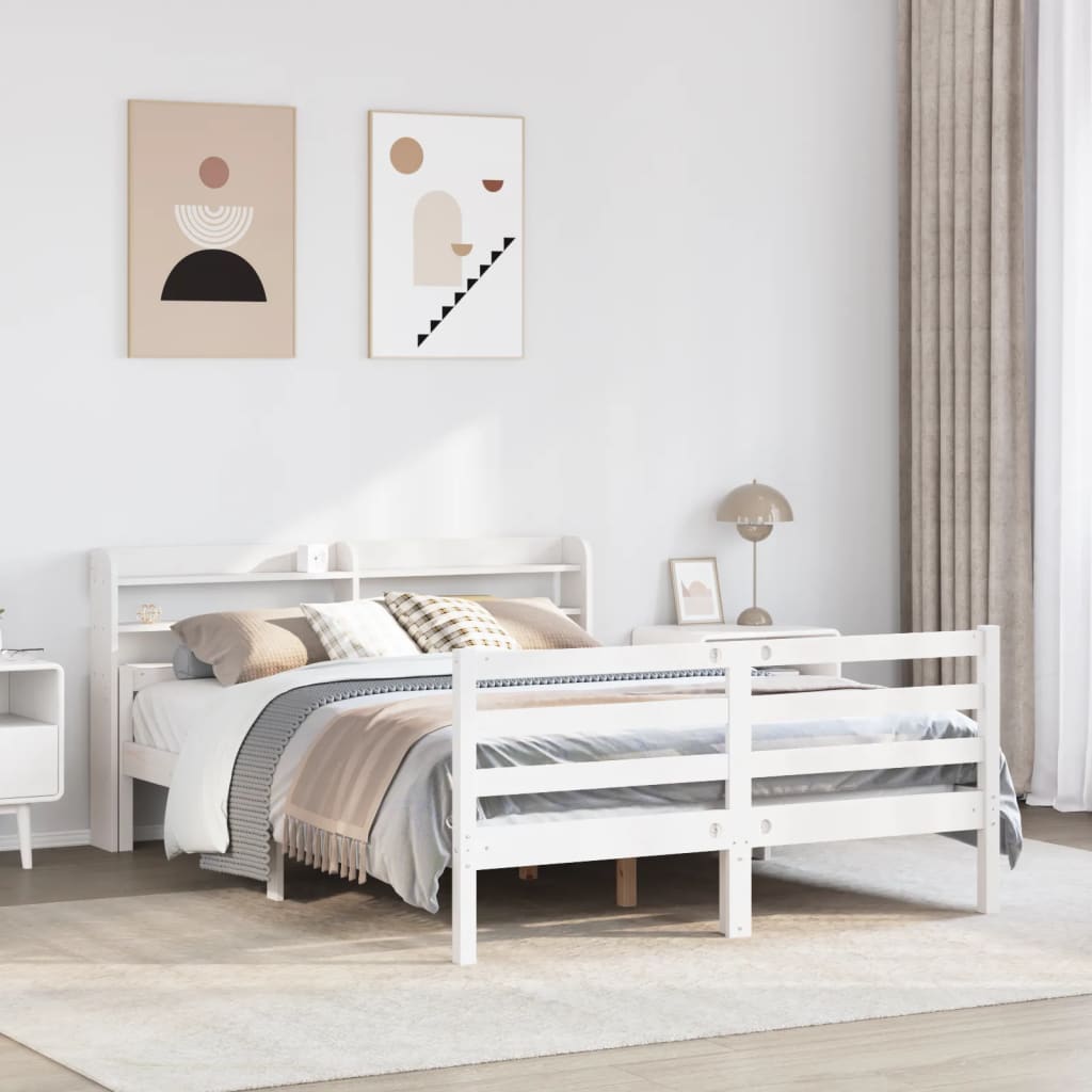 Bedframe with Headboard White 140x200cm - Charlotte Dunes