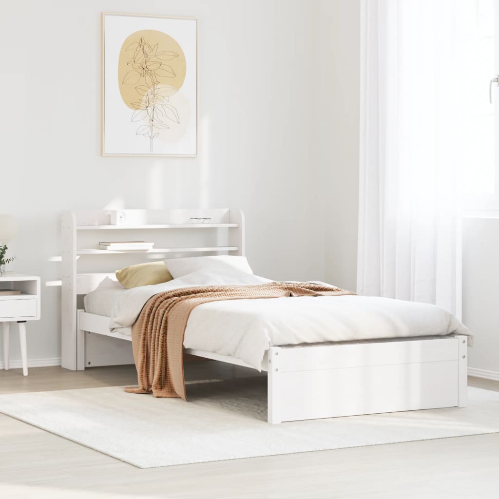 Bedframe with Headboard White 75x190cm Small Single - Brittle & Co