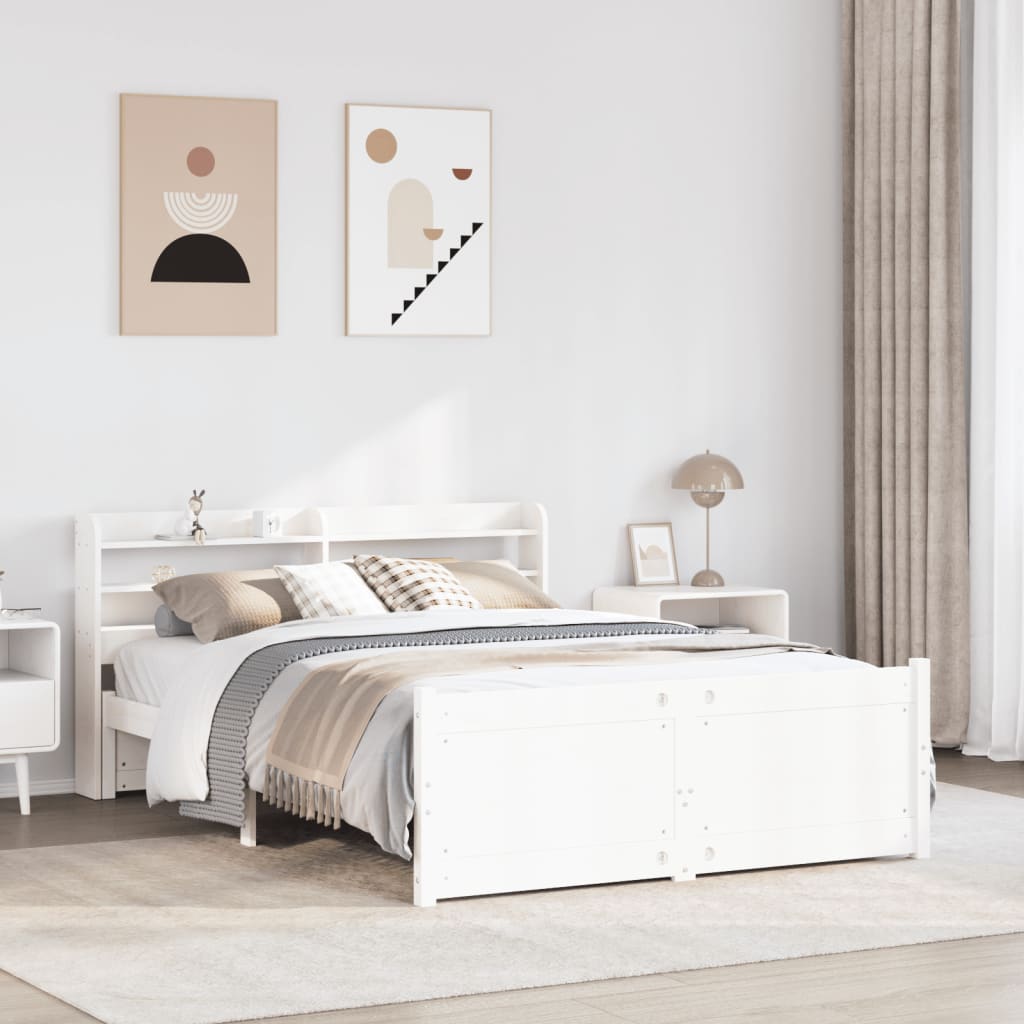 Bedframe with Headboard White 140x190cm - All Things Good