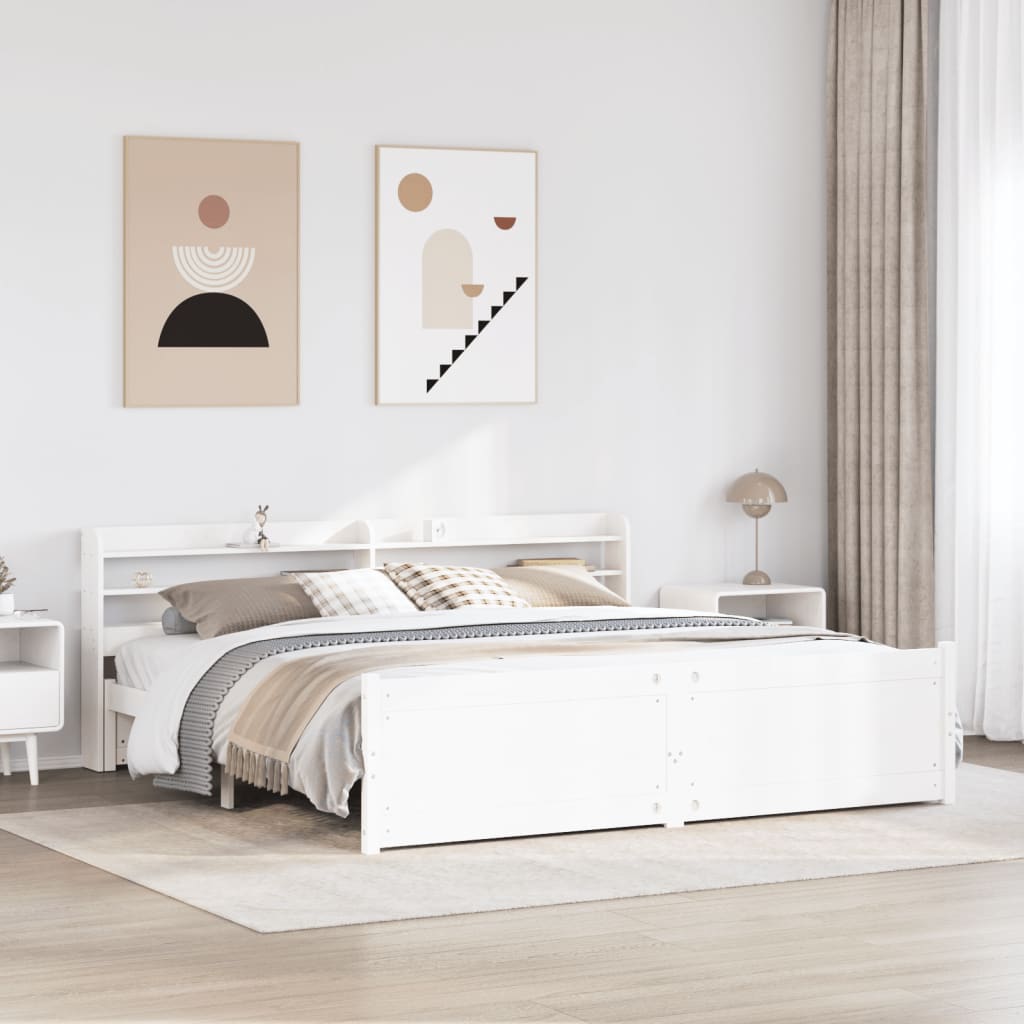Bedframe with Headboard White 180x200cm Super King - All Things Good