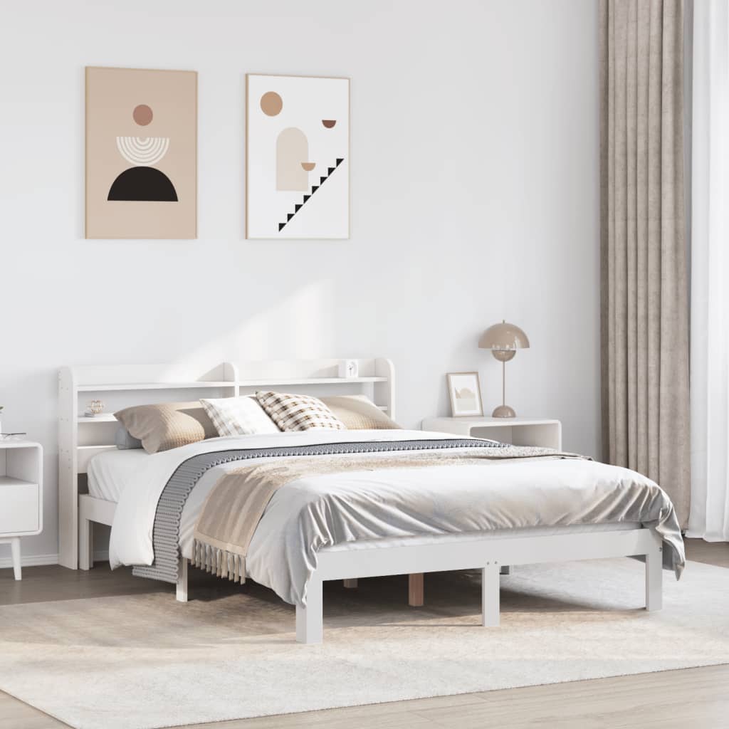 Bedframe with Headboard White 135x190cm Double - Charlotte Dunes