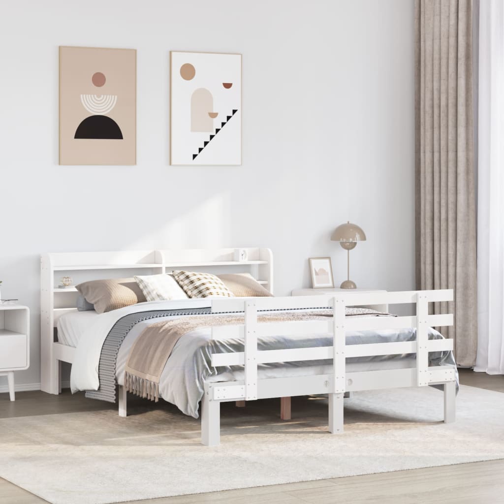 Bedframe with Headboard White 135x190cm Double - Brittle & Co