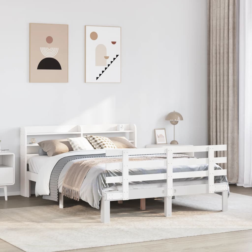 Bedframe with Headboard White 140x200cm - All Things Good