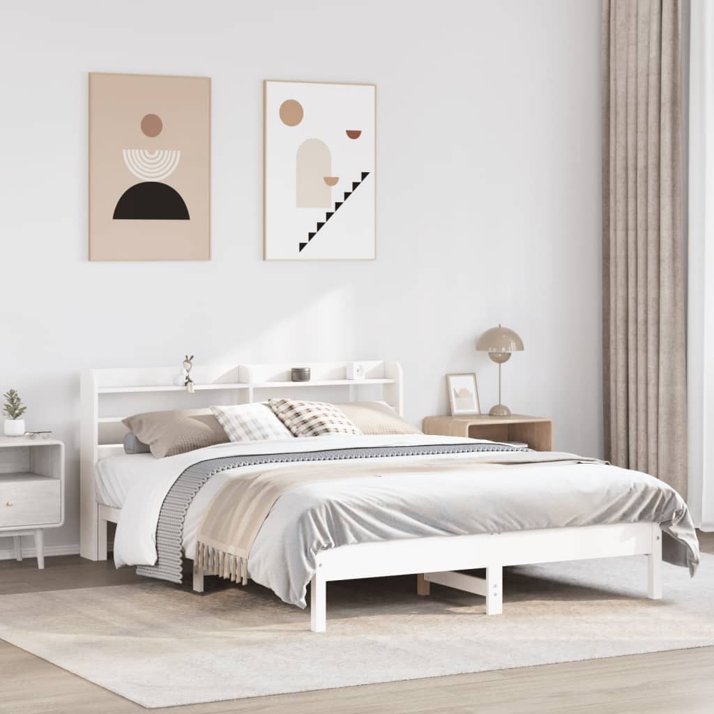 Bedframe White 160x200cm Solid Wood Pine - All Things Good
