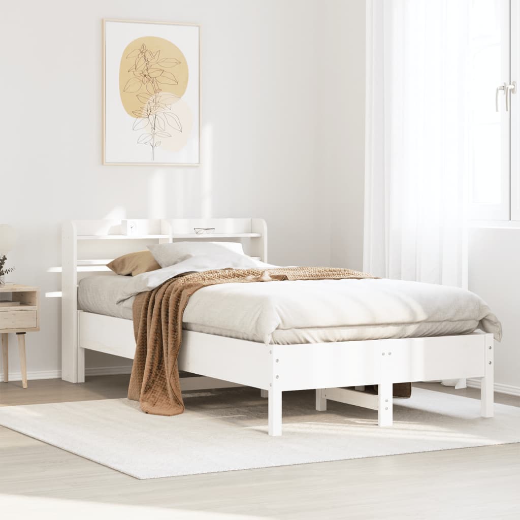 Bedframe White 120x190cm Small Double Solid Wood Pine - Casper Homes