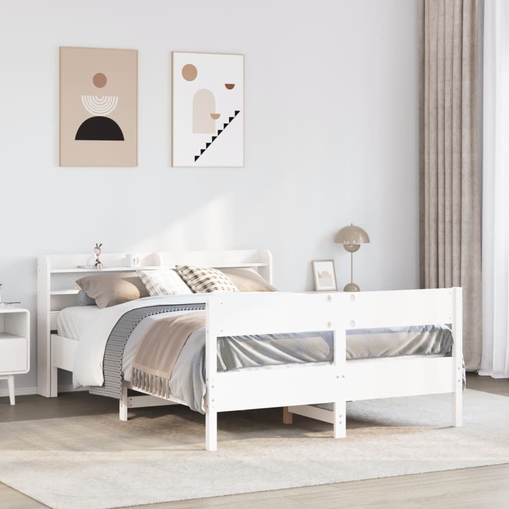 Bedframe White 135x190cm Double Solid Wood Pine - Charlotte Dunes