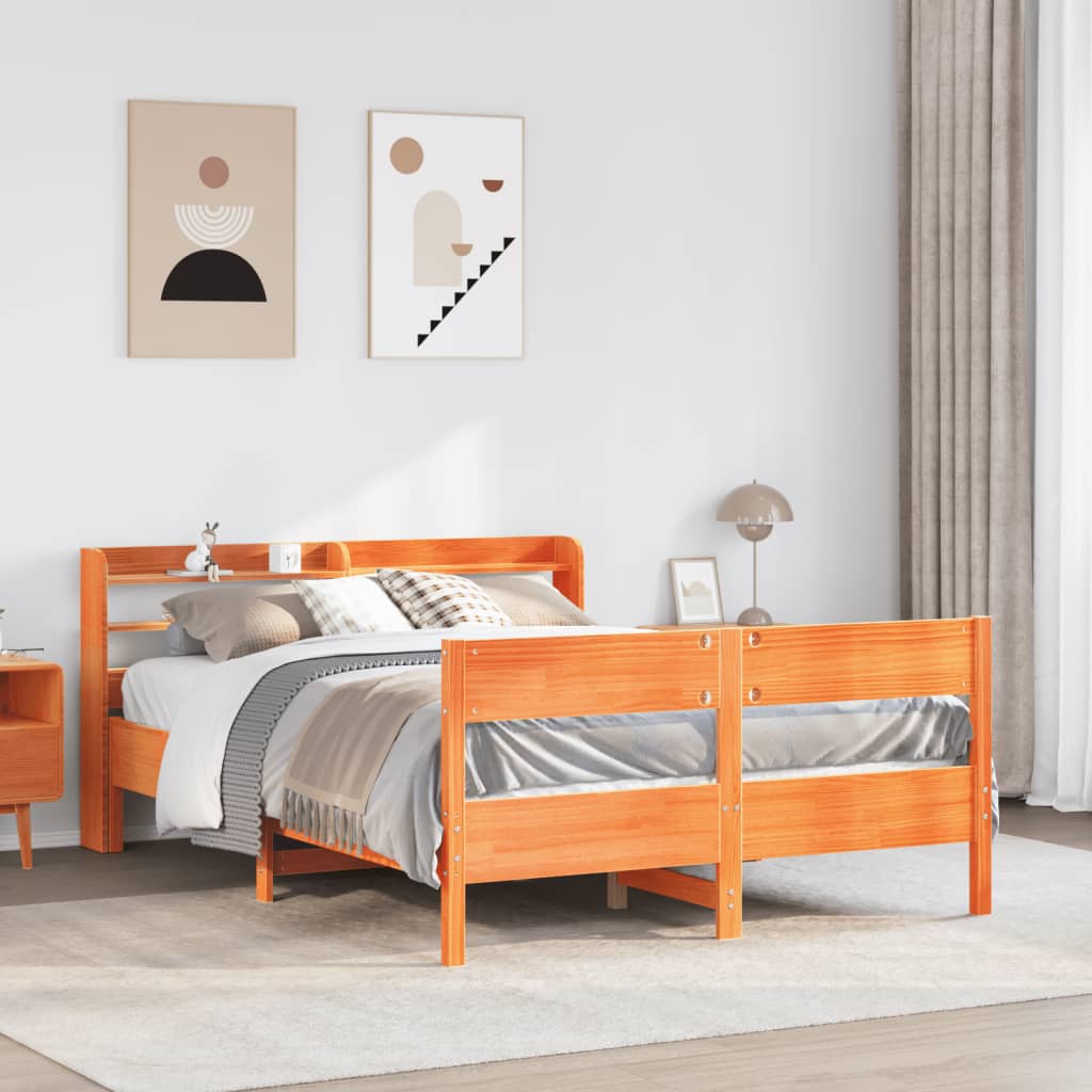 Bedframe Wax Brown 135x190cm Double Solid Wood Pine - Charlotte Dunes