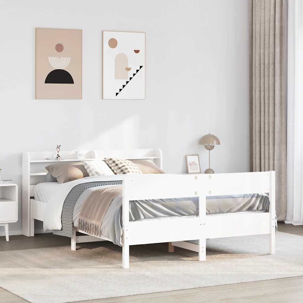 Bedframe White 120x190cm Small Double Solid Wood Pine - All Things Good