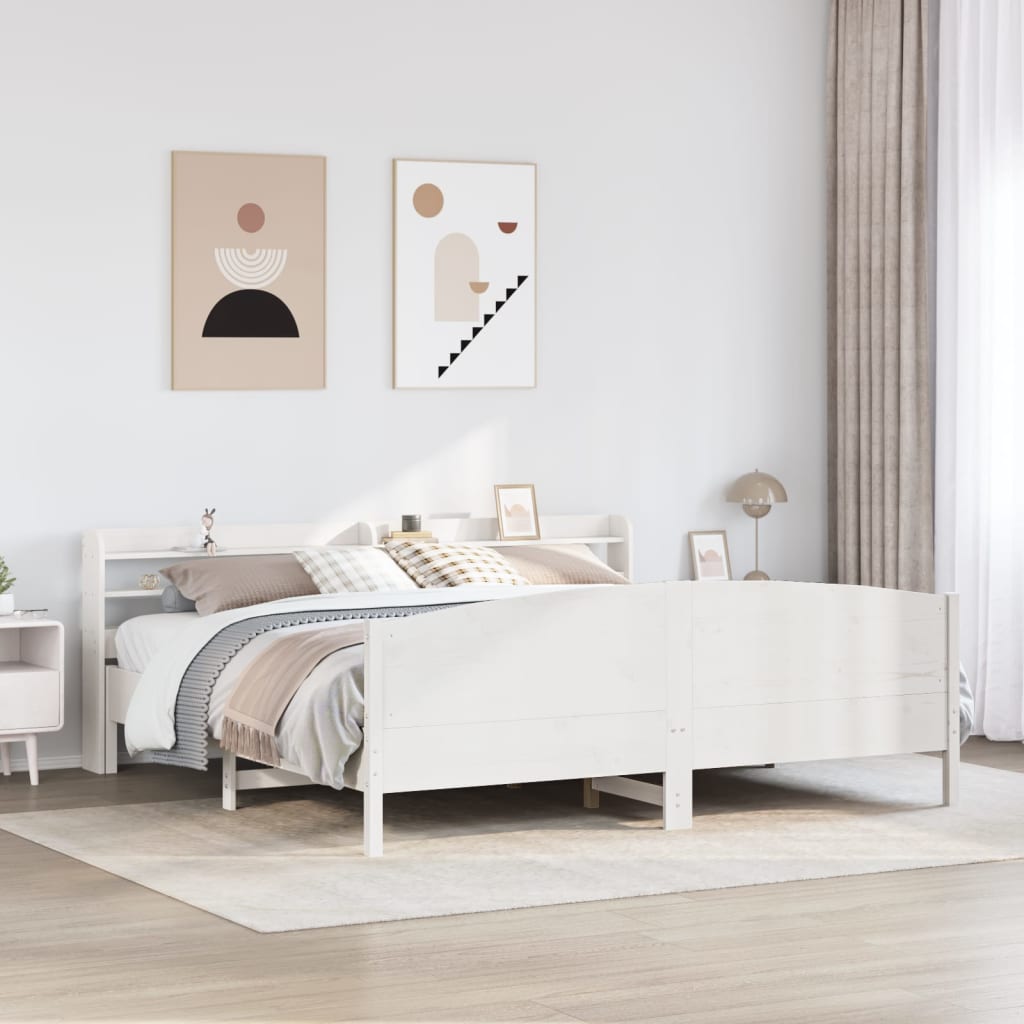 Bedframe White 200x200cm Solid Wood Pine - Tyrell & Tyrell