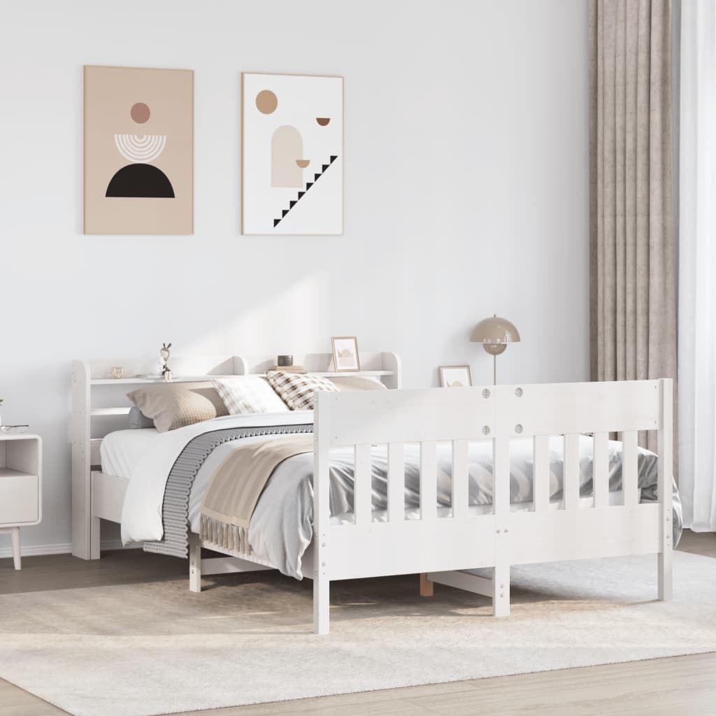 Bedframe White 140x200cm Solid Wood Pine - Style and Chic