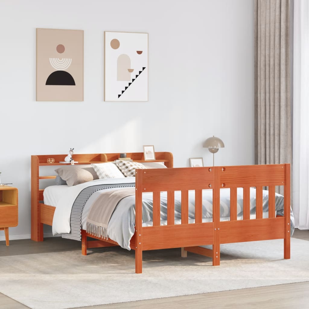 Bedframe Wax Brown 135x190cm Double Solid Wood Pine - Decor Base