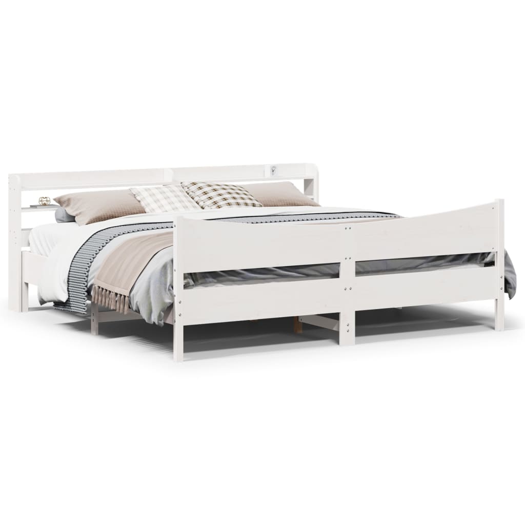 Bedframe with Headboard White 180x200cm Super King Solid Wood Pine - The Home Maker