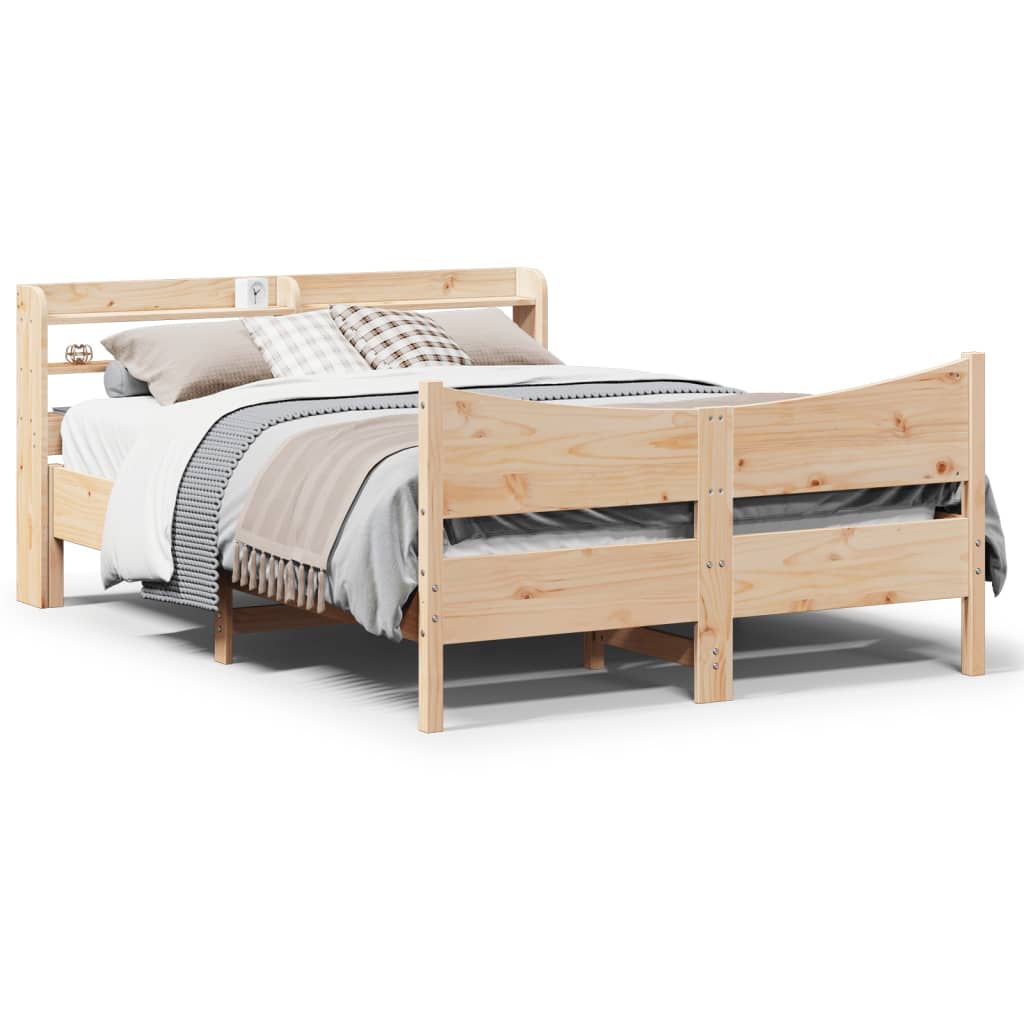 Bedframe with Headboard 135x190cm Double Solid Wood Pine - Style and Chic