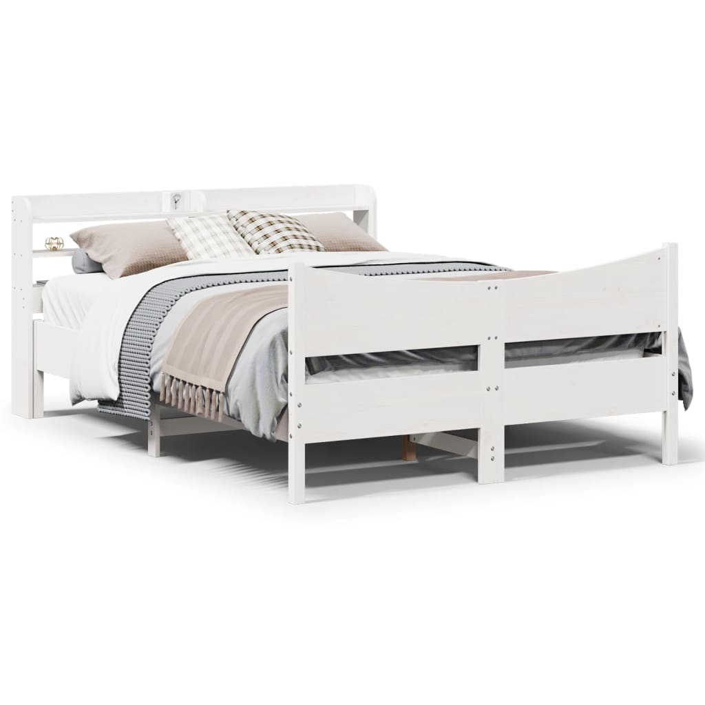 Bedframe with Headboard White 135x190cm Double Solid Wood Pine - Unbeatable Bargains