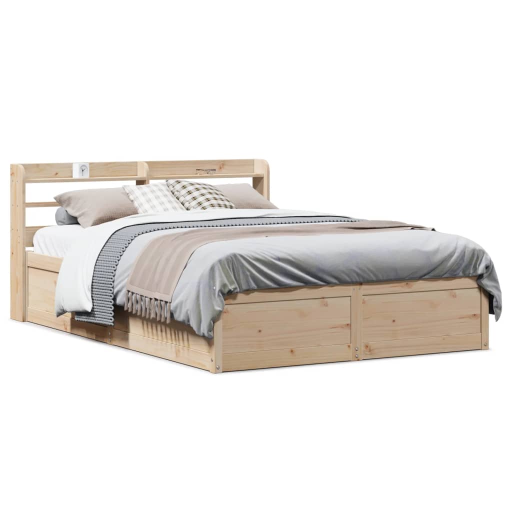 Bedframe with Headboard 135x190cm Double Solid Wood Pine - Discount Dealers