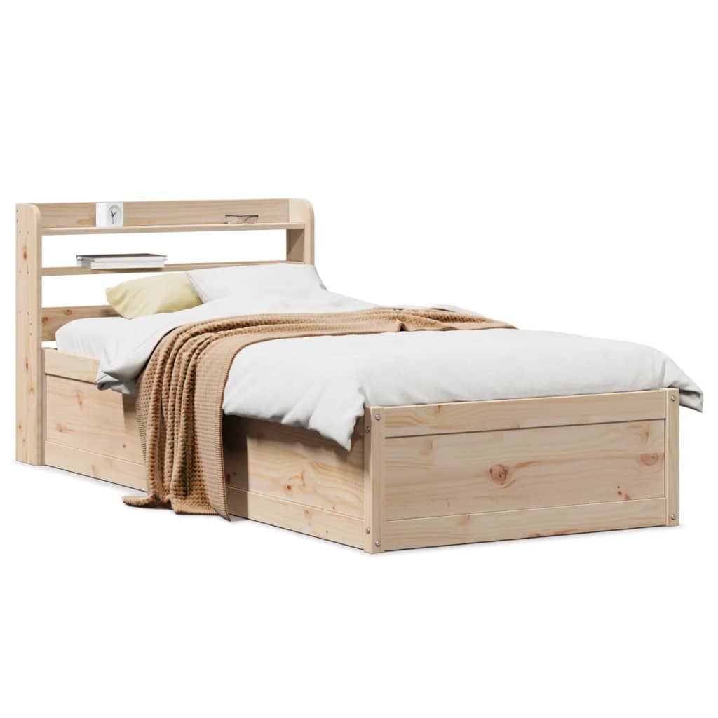 Bedframe with Headboard 75x190cm Small Single Solid Wood Pine - Sid & Sam