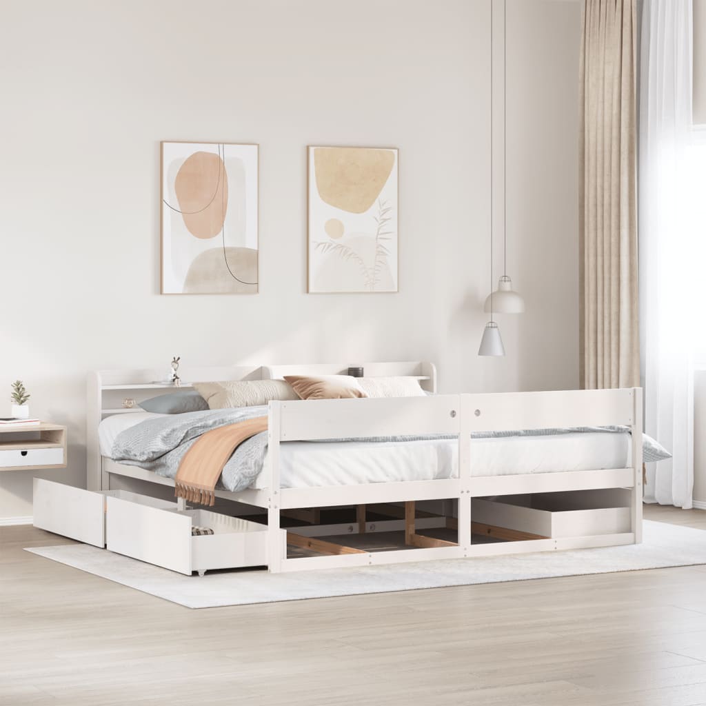 Bedframe White 200x200cm Solid Wood Pine - Decor Base