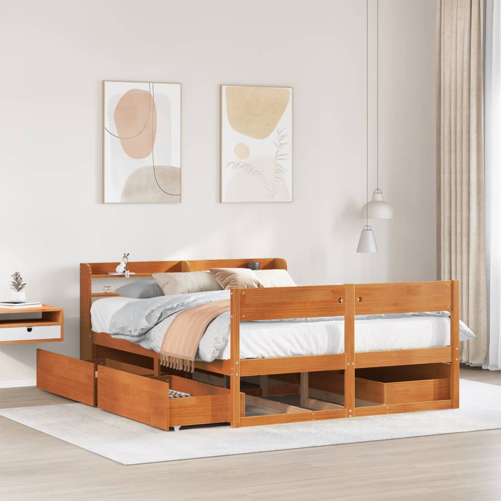 Bedframe Wax Brown 140x200cm Solid Wood Pine - Sid & Sam