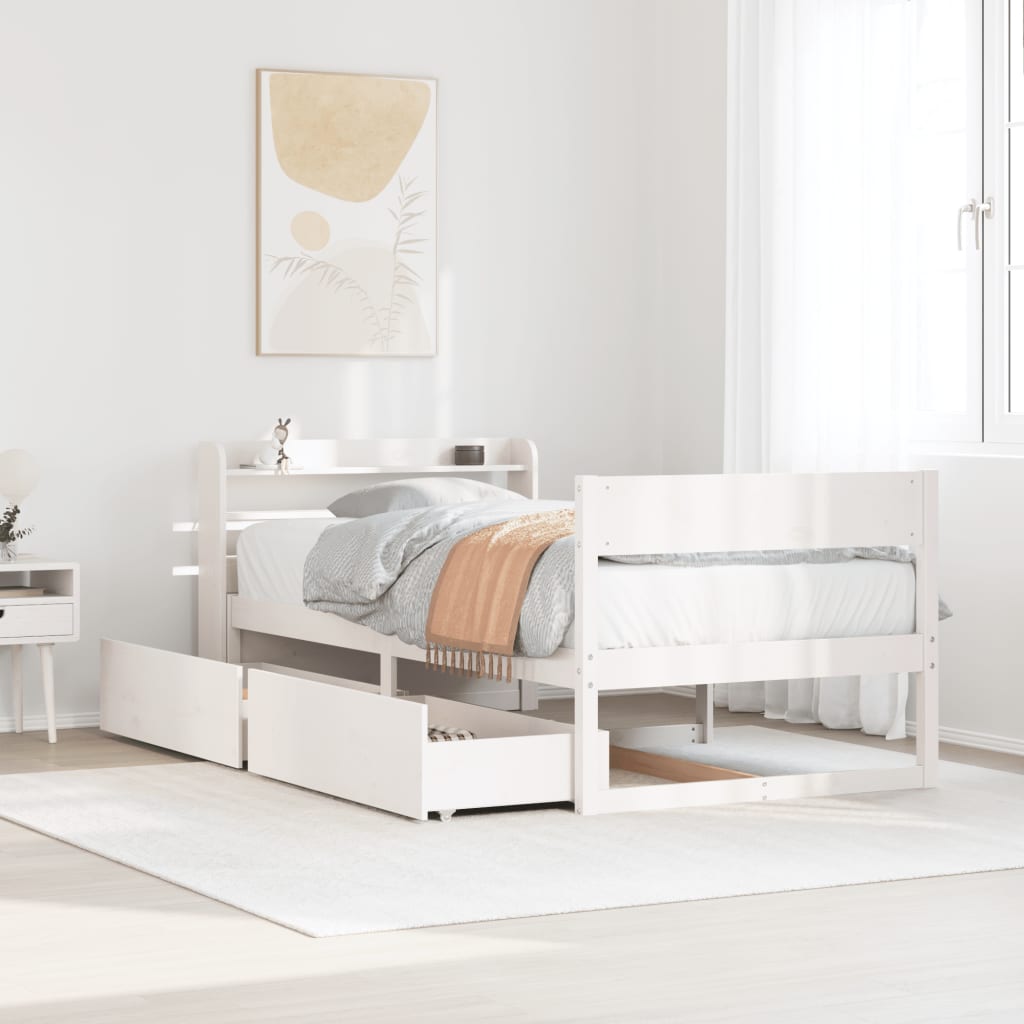 Bedframe White 100x200cm Solid Wood Pine - Brittle & Co