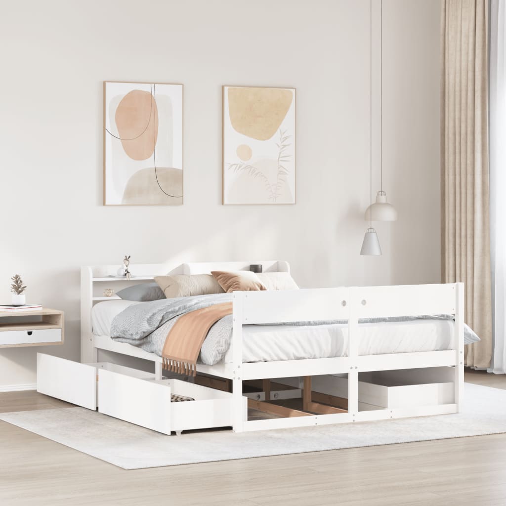 Bedframe White 120x190cm Small Double Solid Wood Pine - Casper Homes