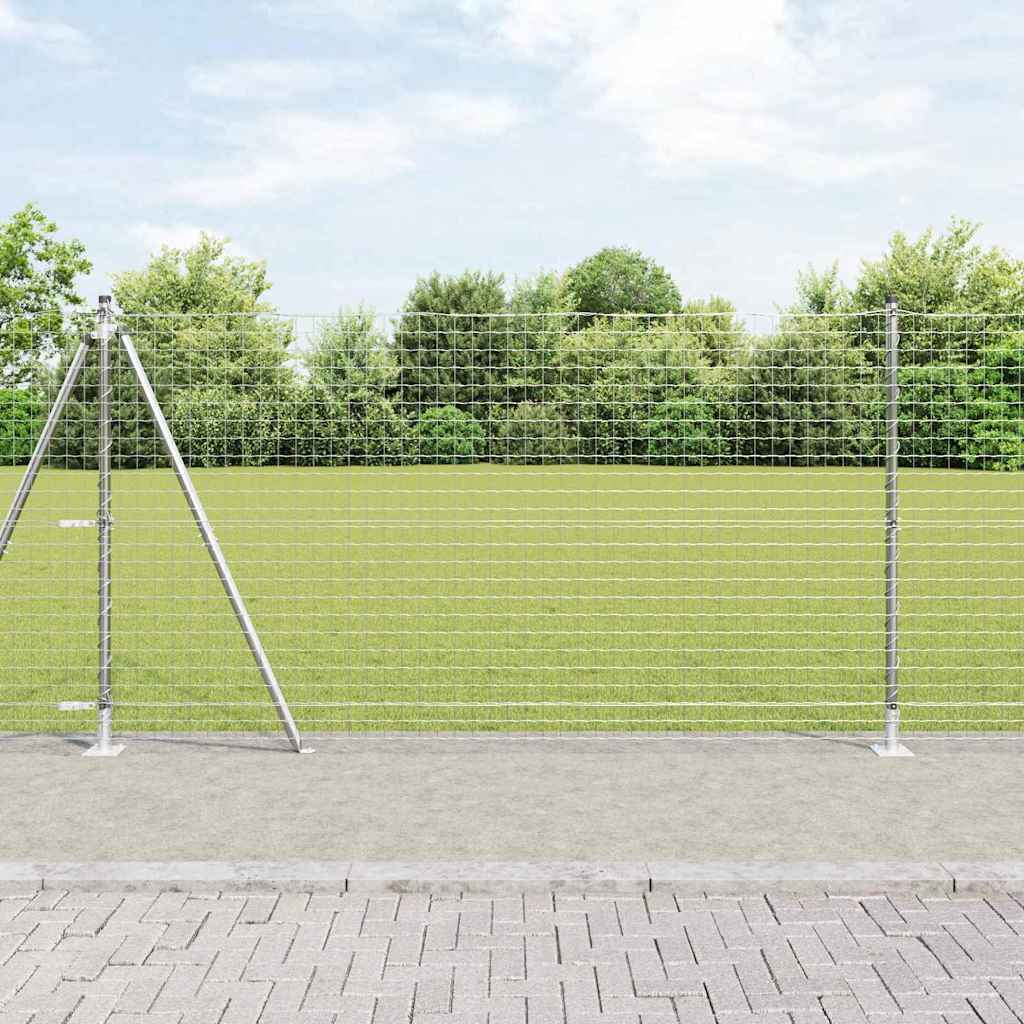 Fence Posts with Base Plates 52 pcs Diameter 32mm 78,5cm Galvanised Steel - Unbeatable Bargains