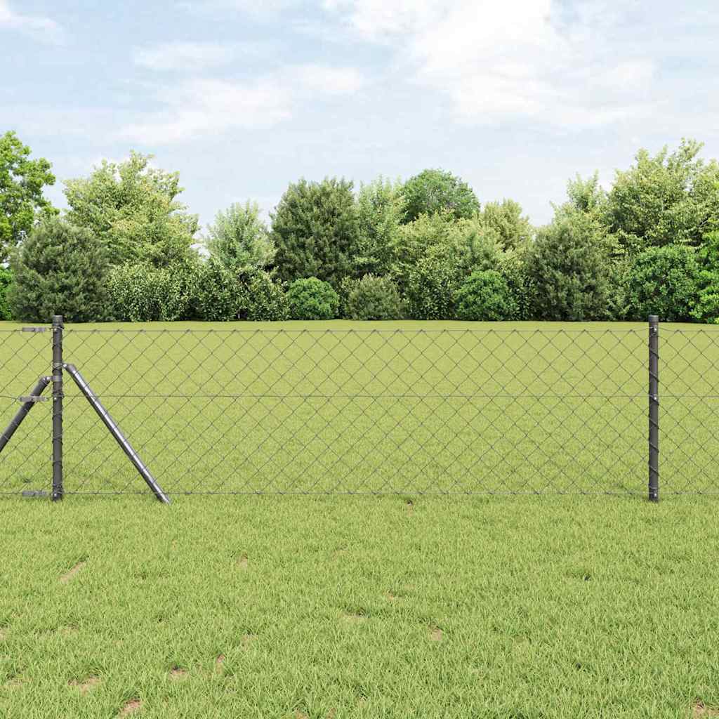Chain Link Fence with 13 Posts 0.6x25 m Galvanised Steel Grey - Discount Dealers