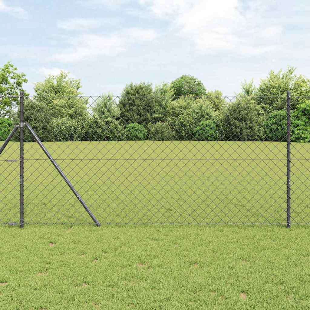Chain Link Fence with 13 Posts 1.4x25 m Galvanised Steel Grey - Decor Base