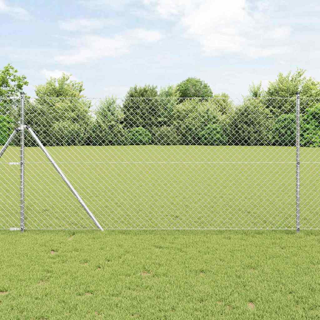 Chain Link Fence with 7 Posts 1.4x10 m Galvanised Steel - Merkel Designers