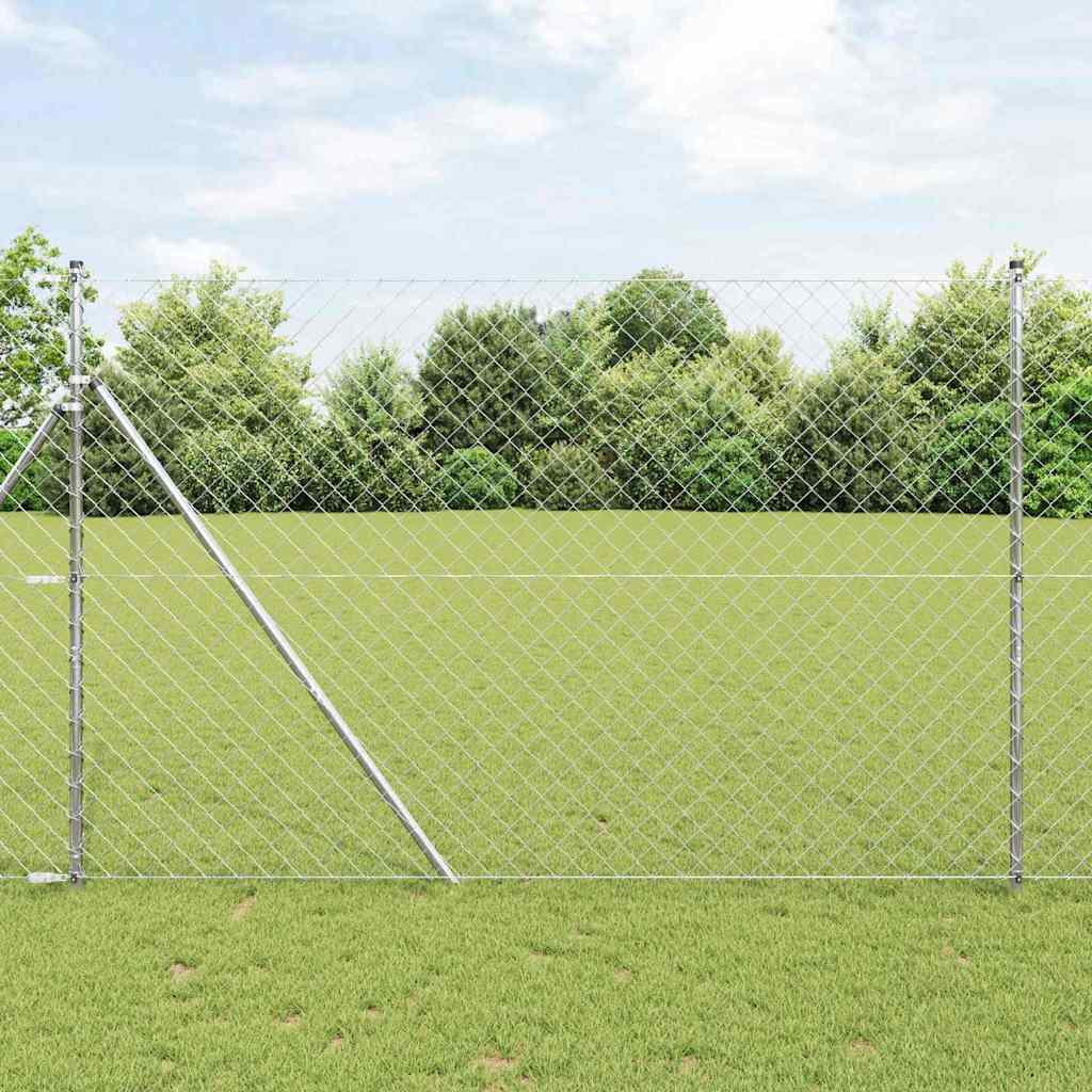 Chain Link Fence with 7 Posts 1.5x10 m Galvanised Steel - Merkel Designers