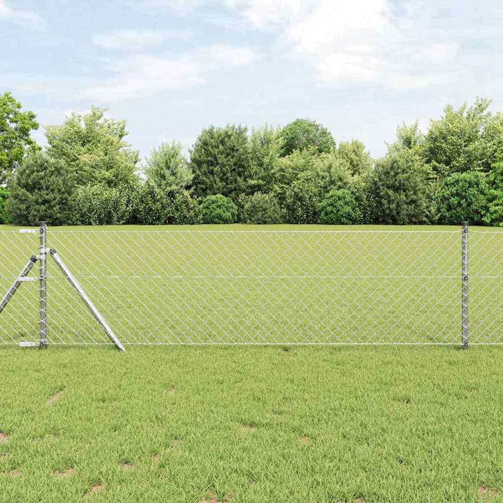 Chain Link Fence with 13 Posts 0.6x25 m Galvanised Steel - Decor Base