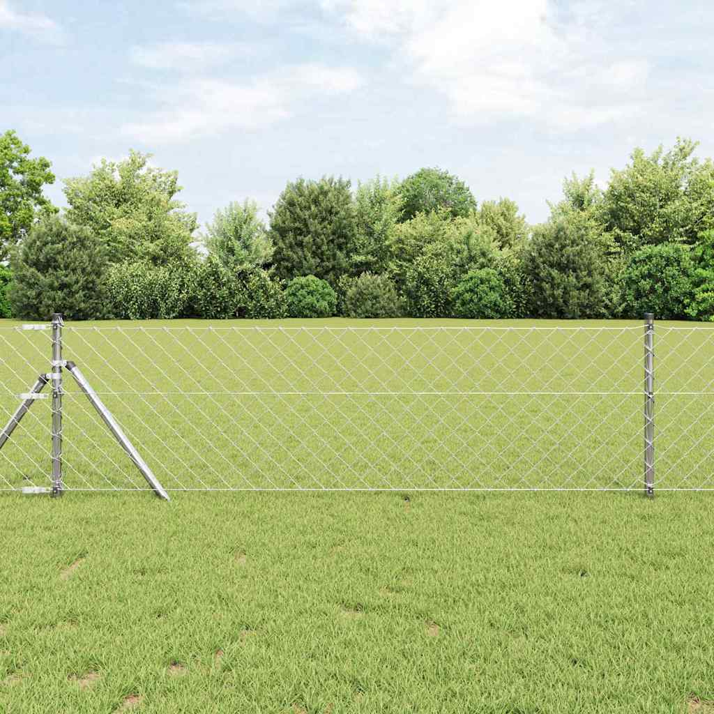 Chain Link Fence with 13 Posts 0,8x25 m Galvanised Steel - Merlin Deals