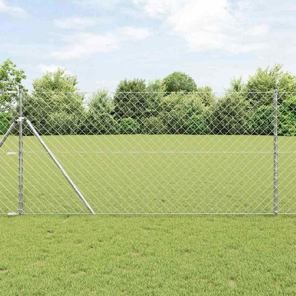 Chain Link Fence with 13 Posts 1.2x25 m Galvanised Steel - Discount Dealers