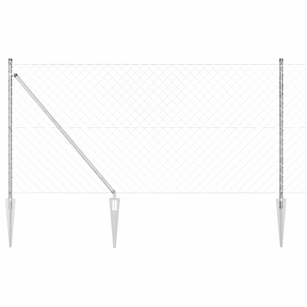 Chain Link Fence with 7 Spike Posts 1x10 m Galvanised Steel - Decor Base