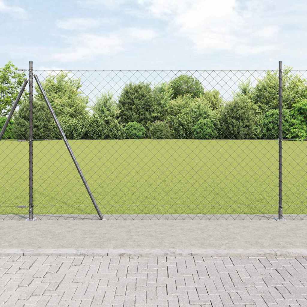 Chain Link Fence with 13 Flanged Posts 1.6x25 m Galvanised Steel - All Things Good