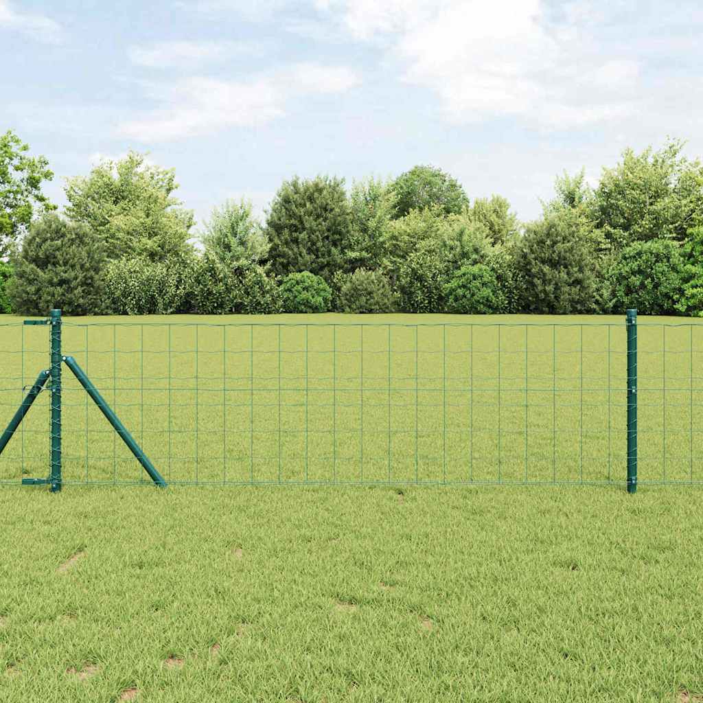 Euro Fence with 7 Posts 0.8x10 m Galvanised Steel Green - Casper Homes