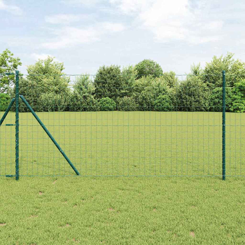 Euro Fence with 7 Posts 1.4x10 m Galvanised Steel Green - Decor Base