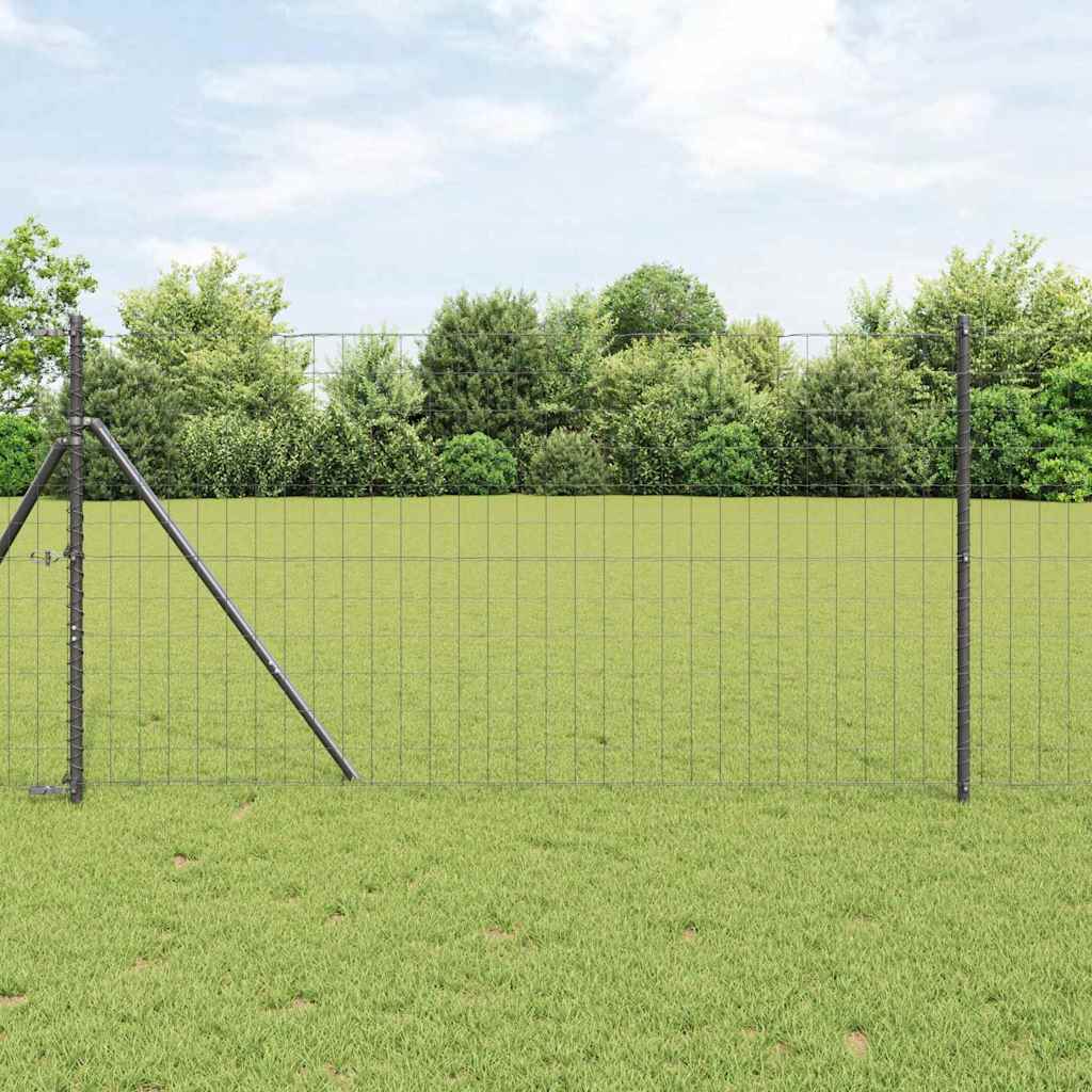 Euro Fence with 7 Posts 1.4x10 m Galvanised Steel Grey - Unbeatable Bargains