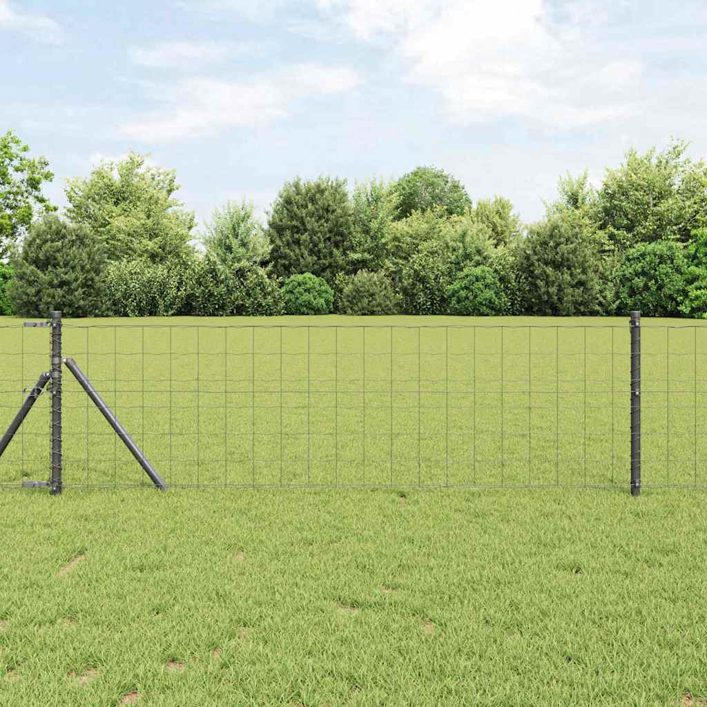 Euro Fence with 7 Posts 0.4x10 m Galvanised Steel Grey - Decor Base